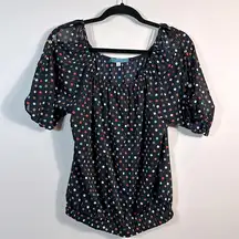 Julie’s Closet Black Polka Dot Off the Shoulder Cut Out Sheer Top Women Medium