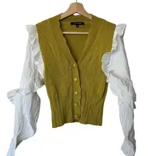 Strut & Bolt Mustard Yellow Knit Vest with White Ruffle Sleeves