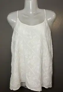 LOFT Tank Top Womens Small White Floral Embroidered Cami Lined Summer Boho