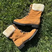 Cole Haan Nike Air Faux Fur Trim Brown Waterproof Lace Up Boots
