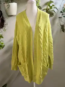 Pink Lily Cable Knit Open Front Cardigan – Lime Yellow – Size S