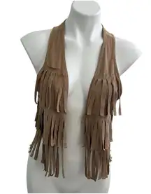 CLK Women Size XS-S Tan Fringed BOHO Vest Festival Western BOHEMIAN