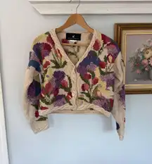 Peruvian Connection Pima Cotton Floral Knit Cardigan Sweater – Size S Cream