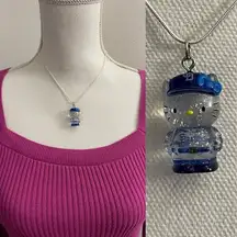 Hello kitty Sanrio baseball blue clear pendant necklace