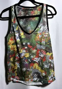 Tropical Fish Turtle Sea Plants Tank Top Blouse Kitsch Twee Quirky Y2K V Neck S