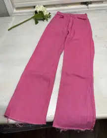 SHEIN Pink‎ Wide Leg Jeans High Waist Frayed Hem Raw Edge Size 25 Cotton