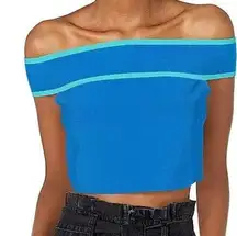 BCBG MAXAZRIA Top Womens XL Blue Off The Shoulder Cropped Stretch Knit New NWT