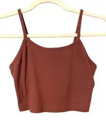 Shein Burnt Orange Ribbed Crop Tank Top Womens XS Boxy Fit Athletic Blouse