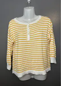 Candace Cameron Bure Sweater Womens XXS Yellow White Stripe Henley Knit Top