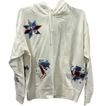 Polo Ralph‎ Lauren Hoodie Fleece Sweatshirt Suede Patchwork Star White Large