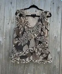 Spenser Jeremy Women's Size XL Brown Silk Top Floral Ruffled Vintage‎ Fairy Fall