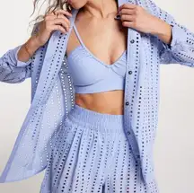 CALIA Oversized perforated Long sleeve button down cover up