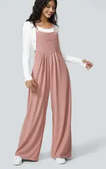 Halara Rose Pink Waffle Knit Wide Leg Pocket Overalls
