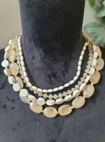 Women's Island Passage Multi Strand Beaded Necklace Lobster Clasp Cream Gold