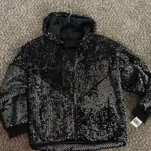 Blank NYC Black Sequin Fur Zip Jacket