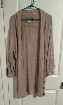 Saturday/Sunday by Anthropologie Ribbed Long Cardigan M Beige/Pink Undertone