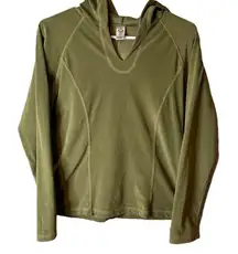 Prana bright olive green hooded‎ sweatshirt sultra polyester blend size small