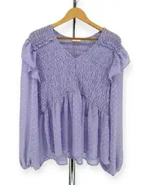 Hailey & Co Lilac Swiss Dot Ruffle Long Sleeve Top Blouse size 2X