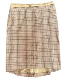 BCBG Max Azria Tan Plaid Skirt size 2 Hi-Lo designer luxury preppy business chic