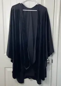 NWOT women’s solid black soft velvet‎ velour open front drapey poncho shirt OS