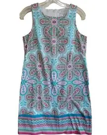 London Times  Blue Pink Green Sleeveless  Dress with Back Zipper Closure Sz 6