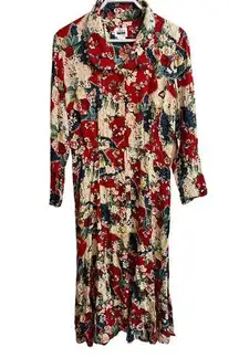 Vintage Leslie Fay Women’s Dress 80’s Red Floral Cottagecore Grandma Size: 10 M