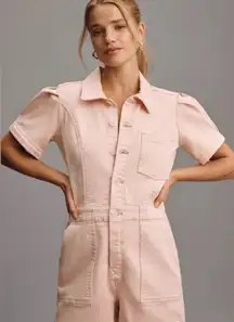 Anthropologie pilcro The Kit Denim Romper Jumpsuit‎ Pink Short Sleeve Utility 8