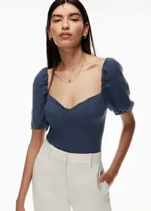 Aritzia Wilfred Navy Puff Sleeve Cropped Top‎ Size Small