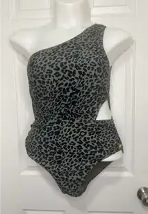 Jones New York Women’s L Green Cheetah Print One Shoulder One Piece Swimsuit