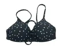 No Boundaries Bikini Top Molded Cups Padding String Ties Polka Dot Black White S