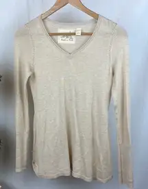 Anthropologie Angel of The North Tan Knit Long Sleeve V Neck Sweater S