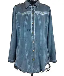 Erin London Blue Soft Knit Snap Front Western Shirt Women’s Size Medium