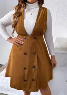 SheIn  Curve Rust Brown Corduroy Double Breasted Jumper Dress 2XL