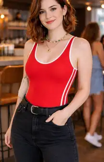 NWT Wild Fable Red & White Tank Bodysuit Side Stripes Size Small