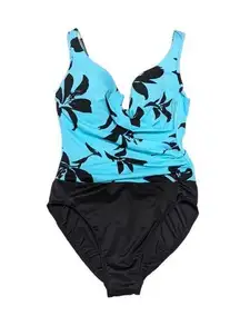 Miraclesuit Escape One Piece Swimsuit Slimming Teal Blue Black Tropical Floral