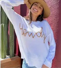 Show me your Mumu White Sweater with Brown 'Howdy'‎ Embroidery XS