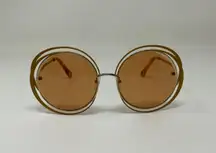 Chloe CE155S Oversize Dramatic Geometric Gold Round Frame Sunglasses