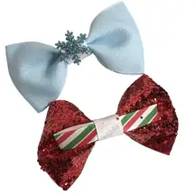 Winter Hair Clip Barrette Lot Ribbon Bow Knot New Coquette Glitter Red Blue