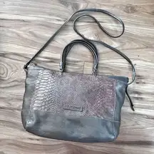 CHLOÉ CHLOE | Snake Embossed Leather Tote Crossbody Gray Gunmetal Metallic Bag