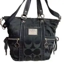 Coach Poppy Black Tote Bag with Signature Monogram