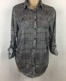 Eden & Olivia  Ivory Red & Black Plaid Checker Long Sleeve Button Up Shirt NEW