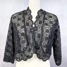 RM Richards Womens Lace Jacket Large Black Sequin Glam Party Formal Dressy Luxe