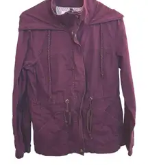Loft Maroon Cotton Blend Hooded Utility Jacket Size Medium Pockets Neutral