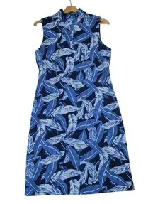 J. Mclaughlin Duffy Sheath Dress Blue Floral Sleeveless Quarter Zip Nylon Medium