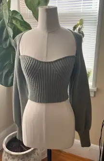 Zara grey ribbed arm warmers knit tank top and bolero set size M