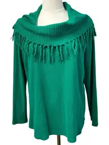 Rafaella Cowl Neck Fringe Long sleeve Sweater Womens‎ XL Spring Soft Boho bright
