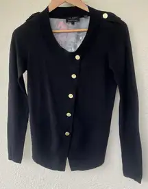 Ted Baker Black Knit Cardigan Wool Floral Abstract Art 1 Small Feminine Career