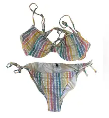 J. Crew Rainbow Seersucker Two Piece Bikini Set - Size 36D Top / S Bottom