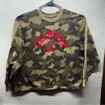 Champion Camo Mesh Inset Sweatshirt XL Red Logo Dog Drawstring Hem VTG