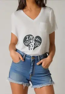 Faded Glory White Graphic V Neck Short Sleeve T Shirt